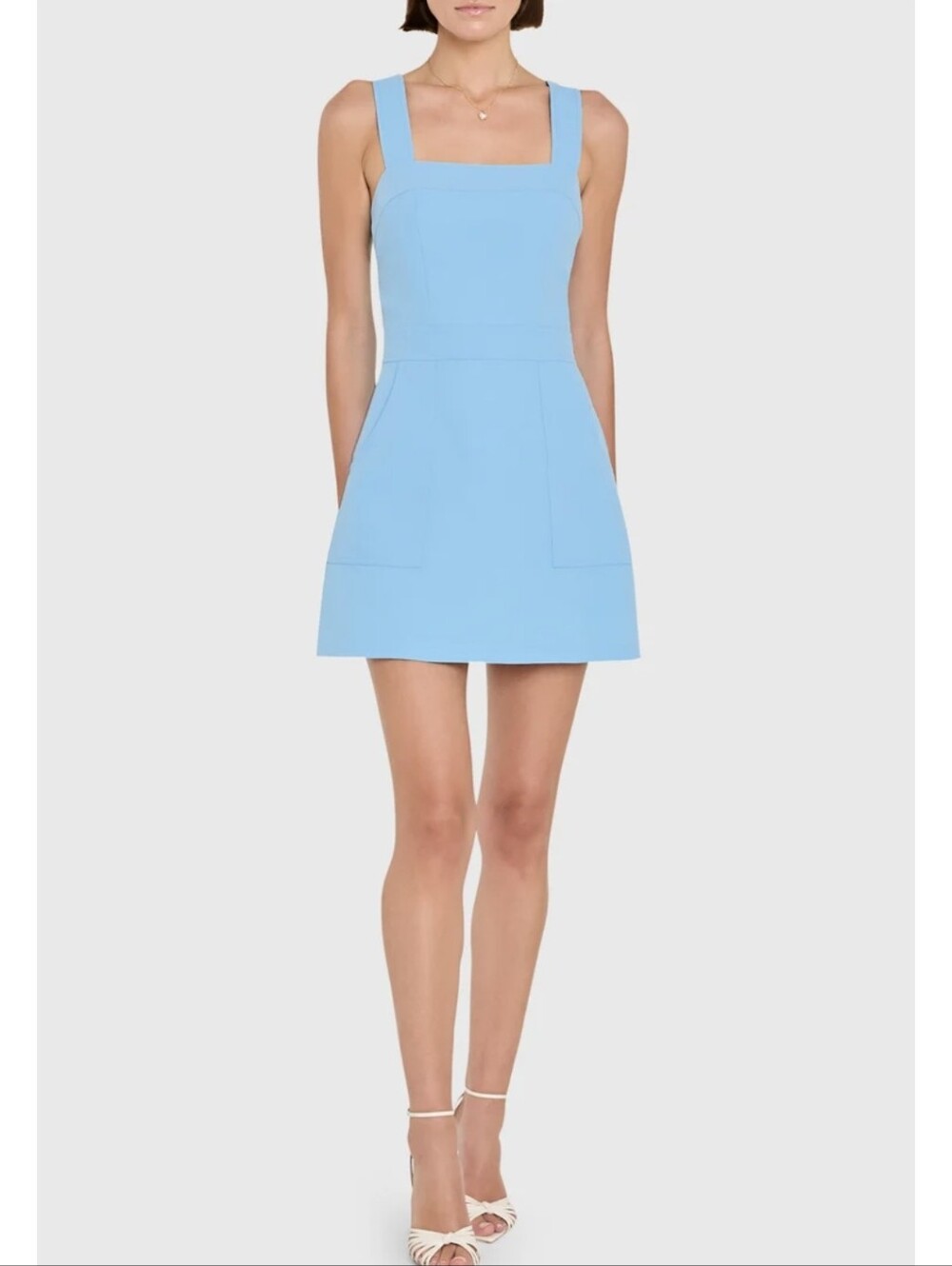 Amanda Uprichard Ace Mini Dress Blue  Pacific Size Small Square Neckline Lined